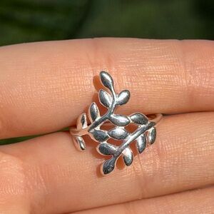 Beautiful sterling silver leaf branch ring crafted from 925 sterling silver.